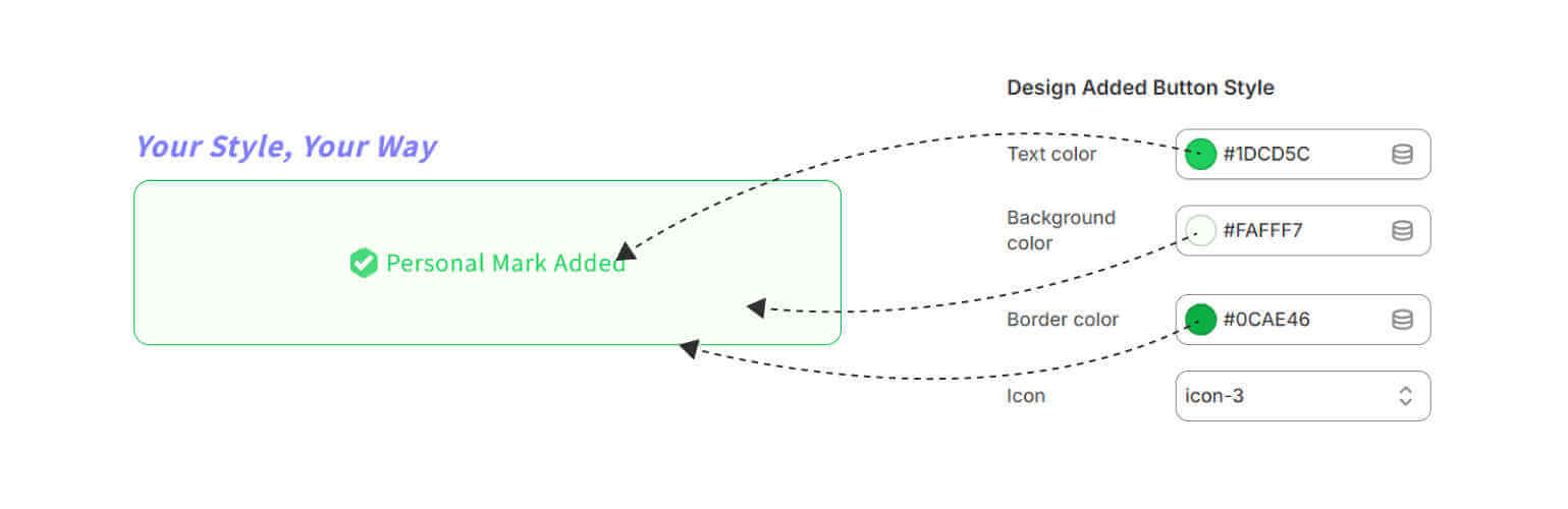 Color of Text, Background, and Border - design added button