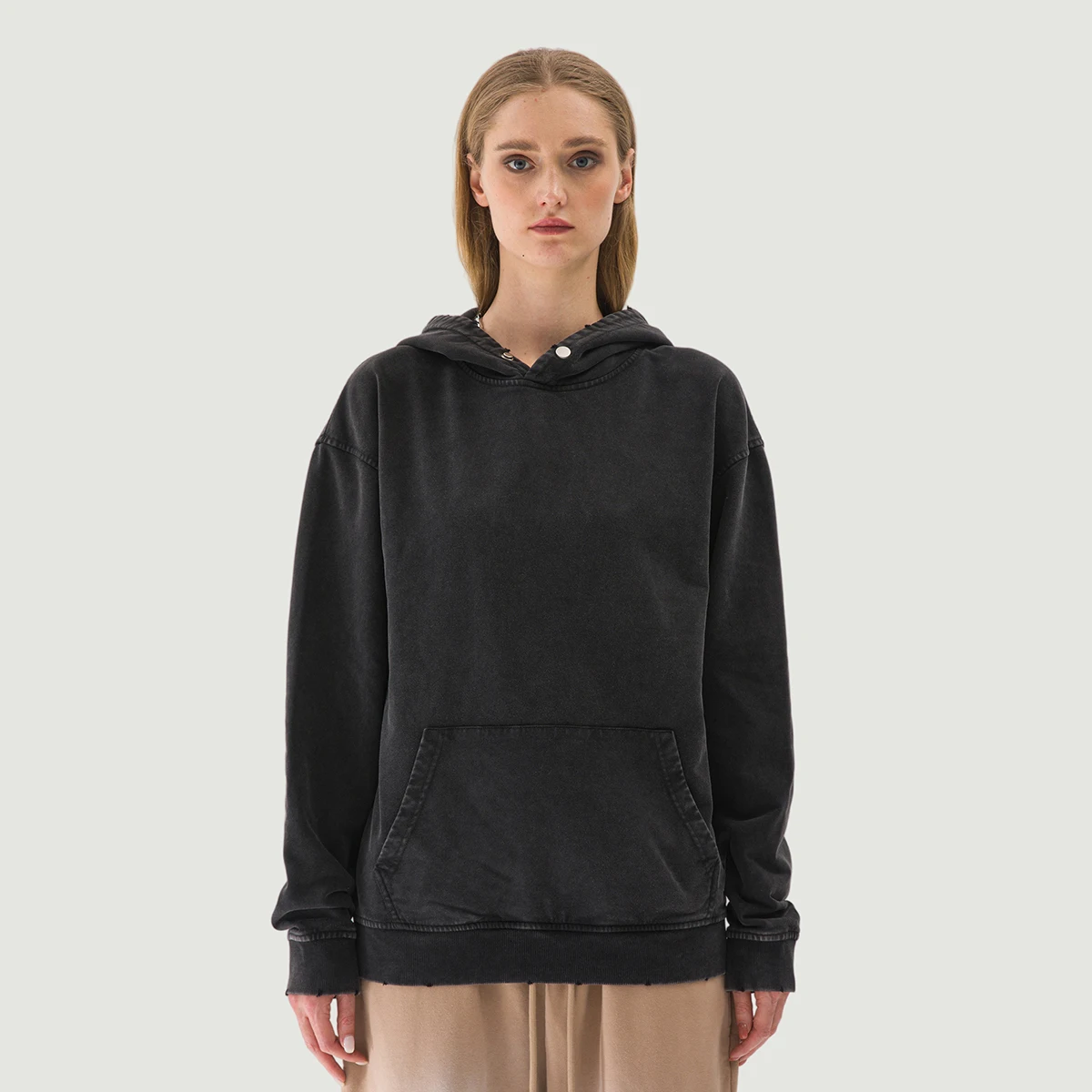 380GSM Unisex Snow Wash Snap Collar Hoodie - main image