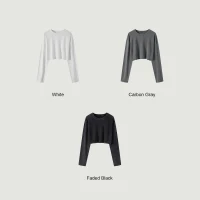 260GSM Women's Raw Hem Long Sleeve Crop Top - thumbnail image 3