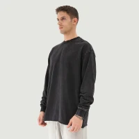 260GSM Unisex Raw Hem Faded Long Sleeve T-shirt - thumbnail image 3