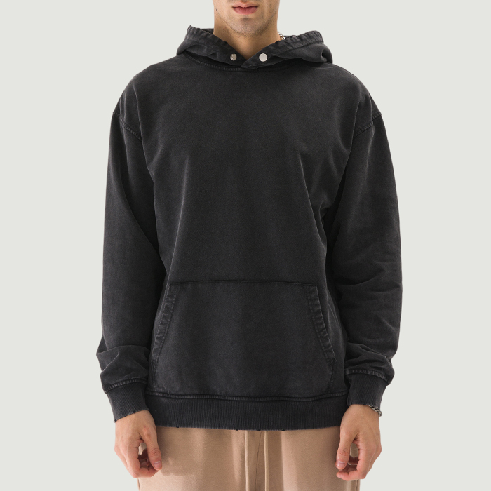 380GSM Unisex Snow Wash Snap Collar Hoodie