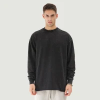 260GSM Unisex Raw Hem Faded Long Sleeve T-shirt - thumbnail image 1