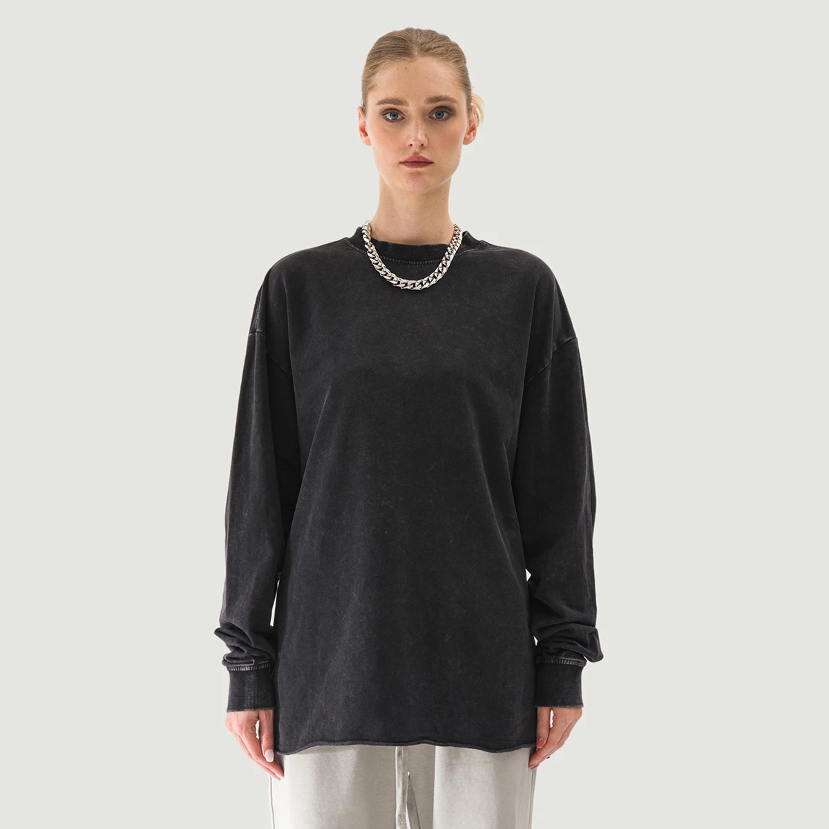 260GSM Unisex Raw Hem Faded Long Sleeve T-shirt - main image