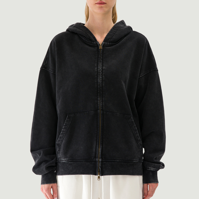 440GSM Unisex Snow Wash Full-zip Hoodie