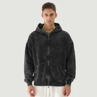 440GSM Unisex Vintage Snow Wash Full-zip Hoodie - thumbnail image 1