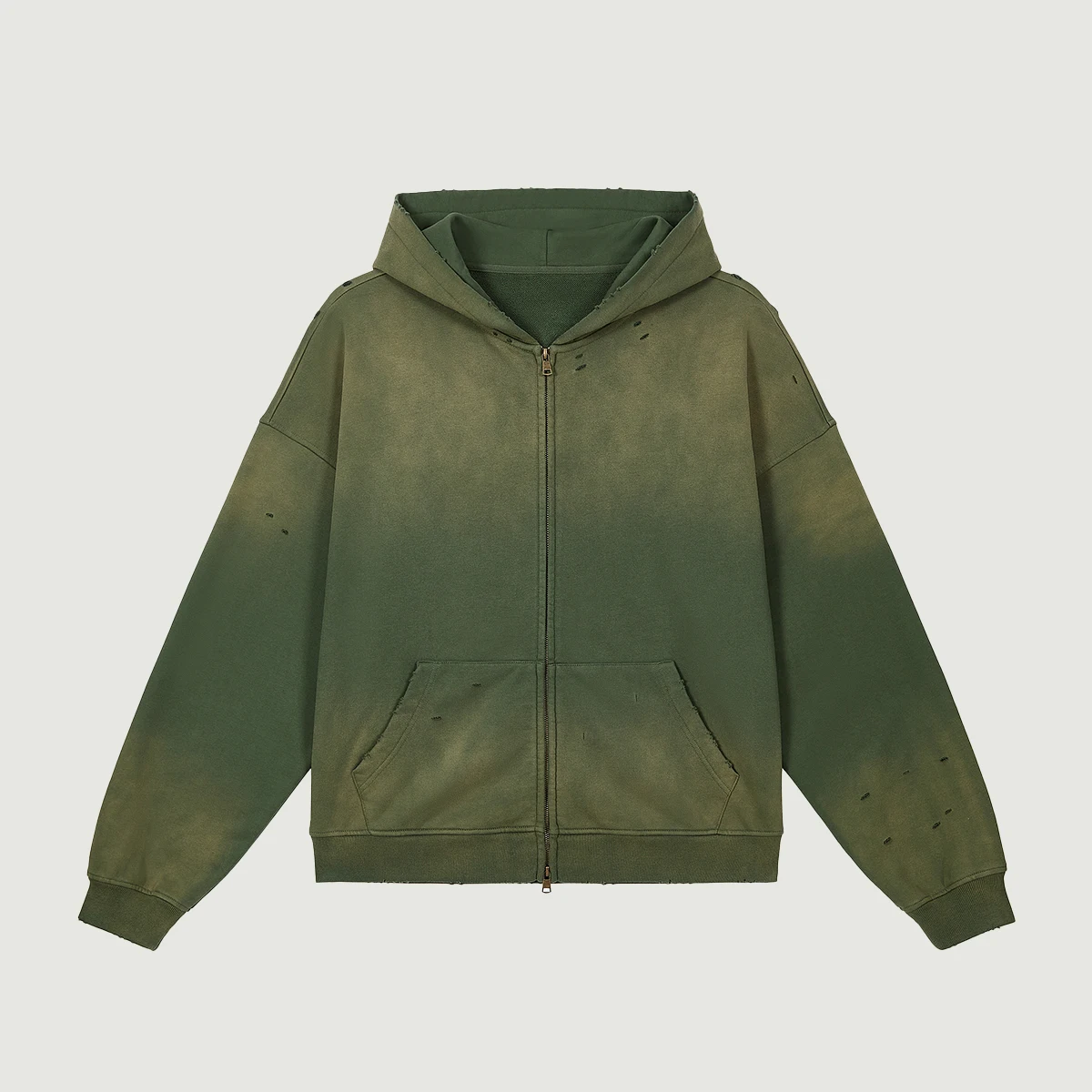 440GSM Unisex Sun Faded Distressed Full-zip Hoodie - main image