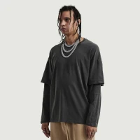 230GSM Unisex Faux-layered Faded Long Sleeve - thumbnail image 3