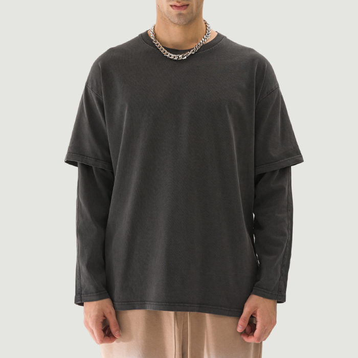 230GSM Unisex Faux-layered Faded Long Sleeve