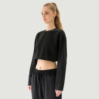 260GSM Women's Raw Hem Long Sleeve Crop Top - thumbnail image 3