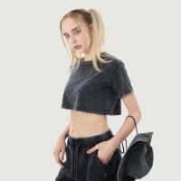 220GSM Women's Snow Wash Crop Top T-shirt - thumbnail image 3