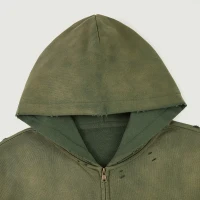 440GSM Unisex Sun Faded Distressed Full-zip Hoodie - thumbnail image 4