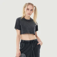 220GSM Women's Snow Wash Crop Top T-shirt - thumbnail image 1