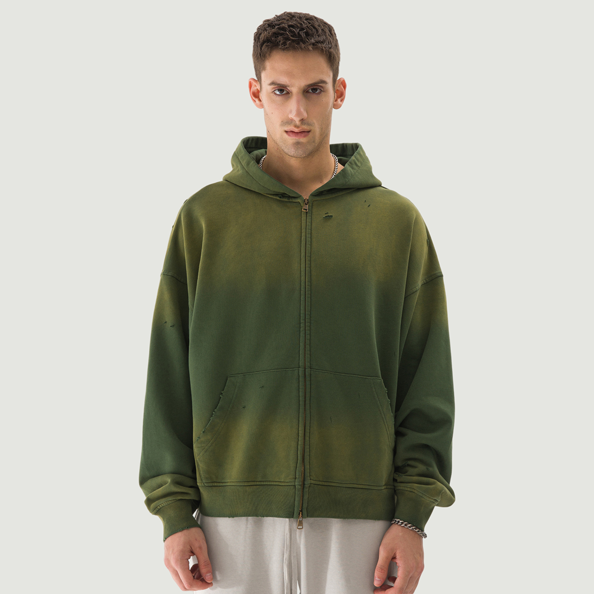 Unisex Sun Faded Distressed Full-zip Hoodie | PODpartner