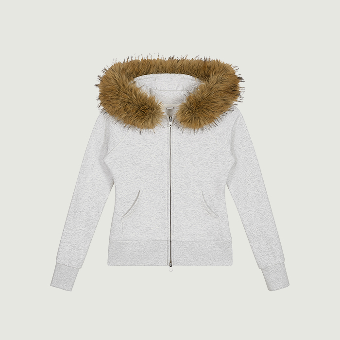 380GSM Women's Faux Fur Trim Full-Zip Hoodie