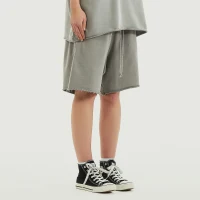 350GSM Unisex Raw Hem Washed Sweat Shorts - thumbnail image 3