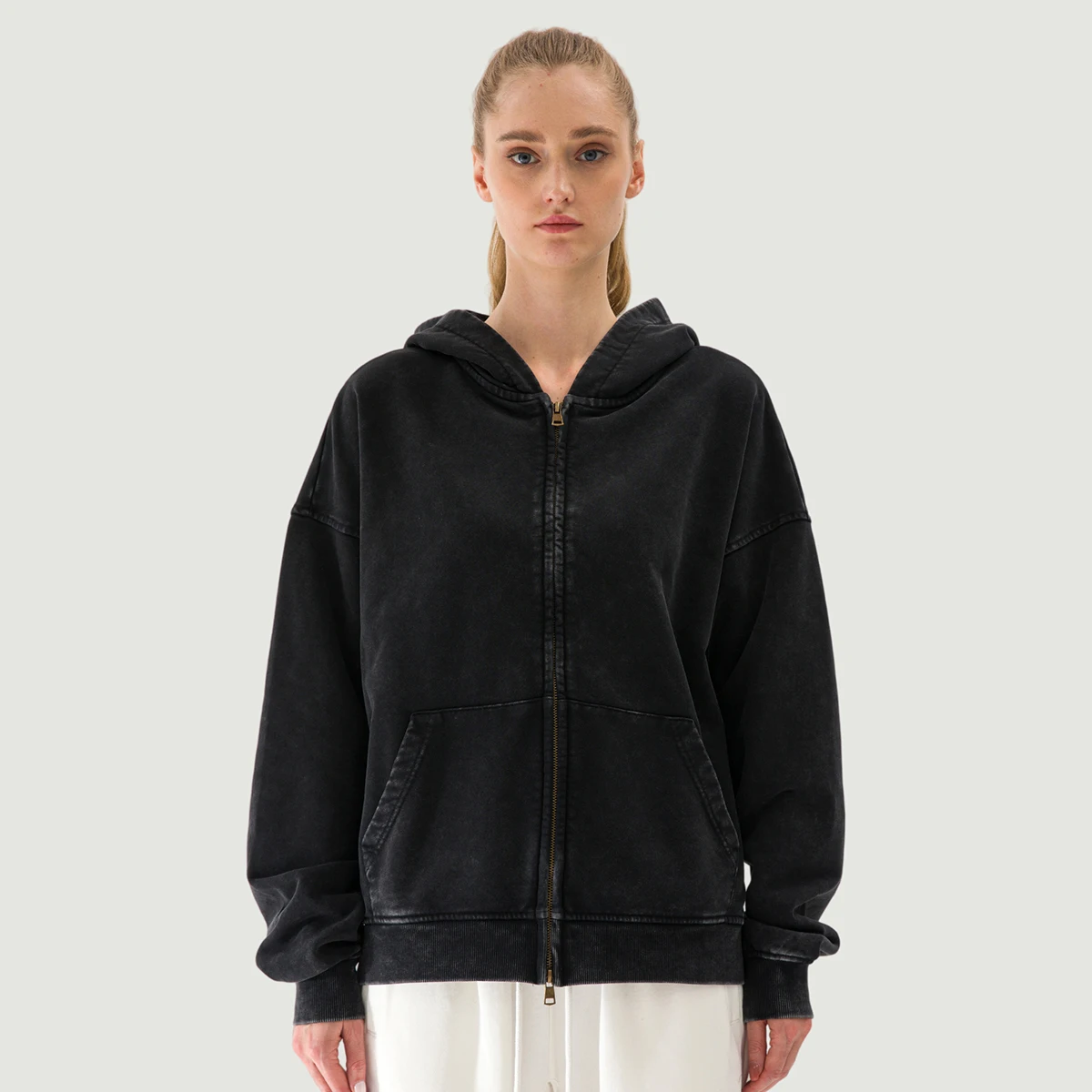 440GSM Unisex Snow Wash Full-zip Hoodie - main image