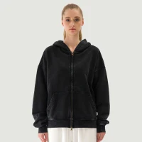 440GSM Unisex Snow Wash Full-zip Hoodie - thumbnail image 1