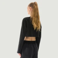 260GSM Women's Raw Hem Long Sleeve Crop Top - thumbnail image 2