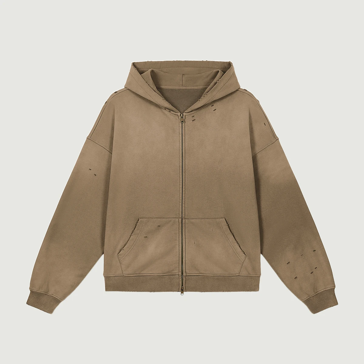 440GSM Unisex Sun Faded Distressed Full-zip Hoodie - main image