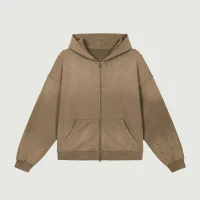 440GSM Unisex Sun Faded Distressed Full-zip Hoodie - thumbnail image 1