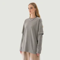 230GSM Unisex Faux-layered Faded Long Sleeve - thumbnail image 3