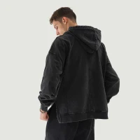 380GSM Unisex Washed Slit Hem Turtleneck Hoodie - thumbnail image 2