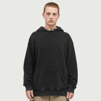 380GSM Unisex Snow Wash Snap Collar Hoodie - thumbnail image 1