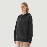 380GSM Unisex Snow Wash Snap Collar Hoodie - thumbnail image 3
