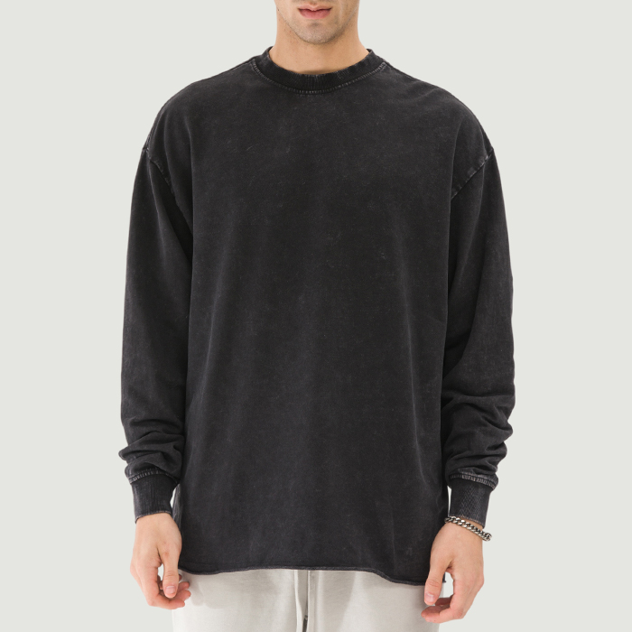 260GSM Unisex Raw Hem Faded Long Sleeve T-shirt