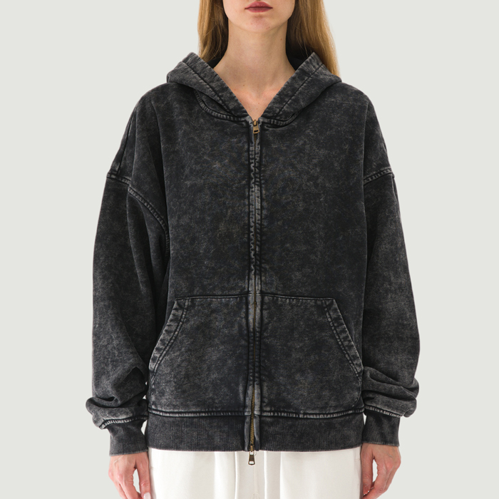 440GSM Unisex Vintage Snow Wash Full-zip Hoodie