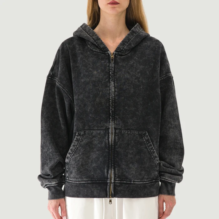 440GSM Unisex Vintage Snow Wash Full-zip Hoodie