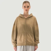 440GSM Unisex Sun Faded Distressed Full-zip Hoodie - thumbnail image 1
