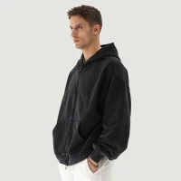 440GSM Unisex Snow Wash Full-zip Hoodie - thumbnail image 3