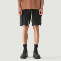 320GSM Unisex Snow Wash Raw Hem Cargo Shorts - thumbnail image 1