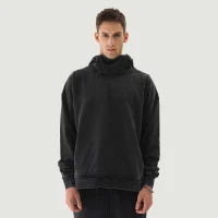 380GSM Unisex Washed Slit Hem Turtleneck Hoodie - thumbnail image 1