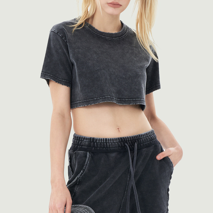 220GSM Women's Snow Wash Crop Top T-shirt