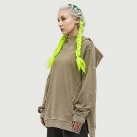 380GSM Unisex Washed Slit Hem Turtleneck Hoodie - thumbnail image 3