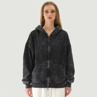 440GSM Unisex Vintage Snow Wash Full-zip Hoodie - thumbnail image 1