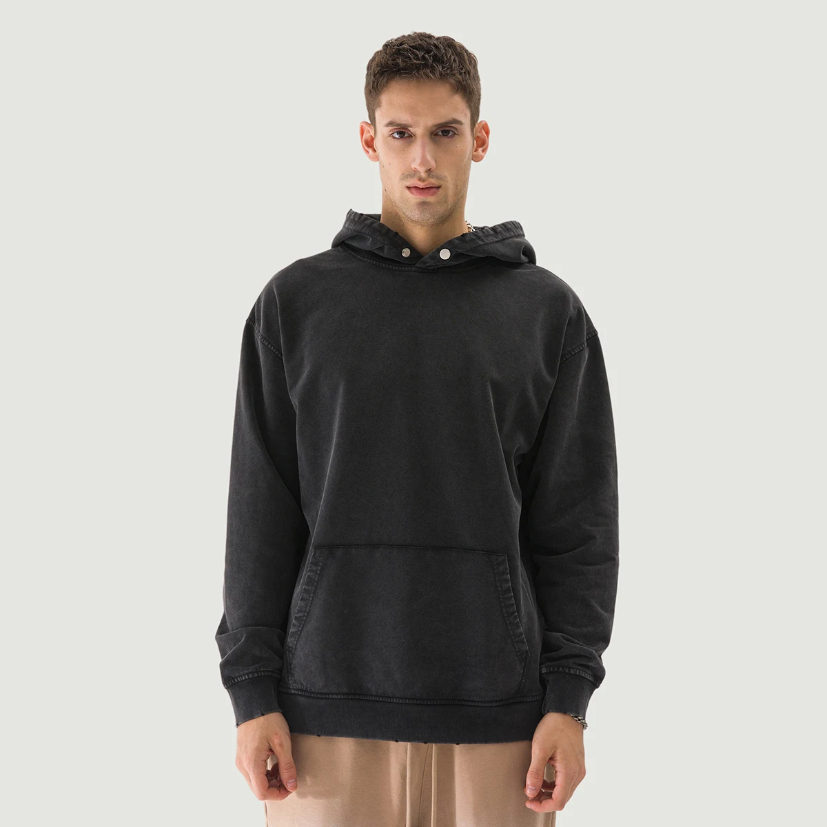 380GSM Unisex Snow Wash Snap Collar Hoodie - main image