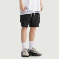 320GSM Unisex Snow Wash Raw Hem Cargo Shorts - thumbnail image 3