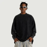 260GSM Unisex Raw Hem Faded Long Sleeve T-shirt - thumbnail image 1