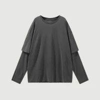 230GSM Unisex Faux-layered Faded Long Sleeve - thumbnail image 1