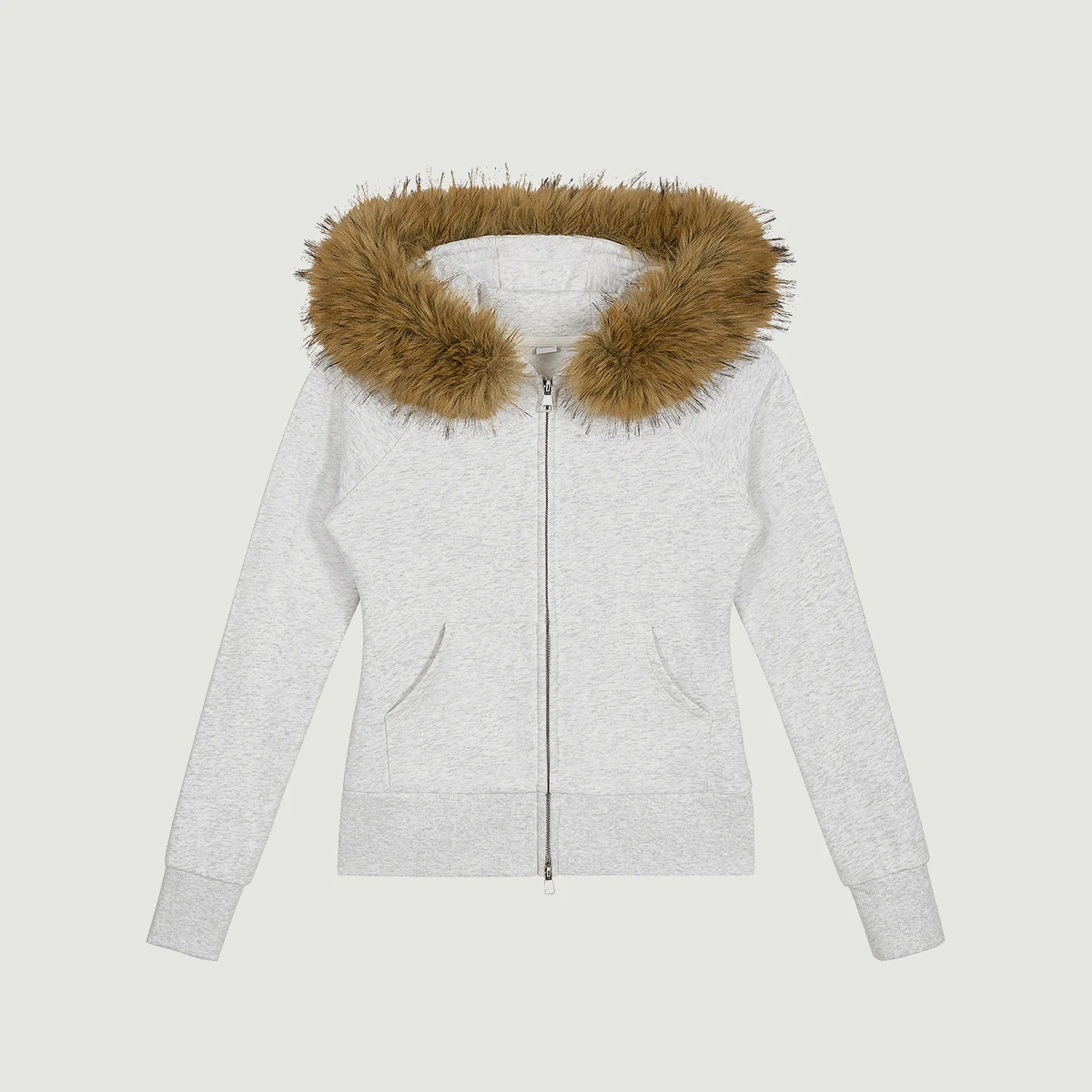 380GSM Women's Faux Fur Trim Full-Zip Hoodie - main image