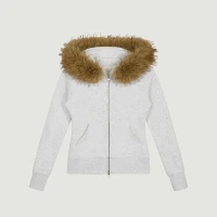 380GSM Women's Faux Fur Trim Full-Zip Hoodie - thumbnail image 1