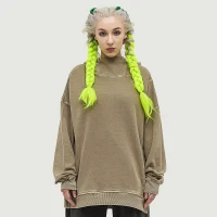 380GSM Unisex Washed Slit Hem Turtleneck Hoodie - thumbnail image 1