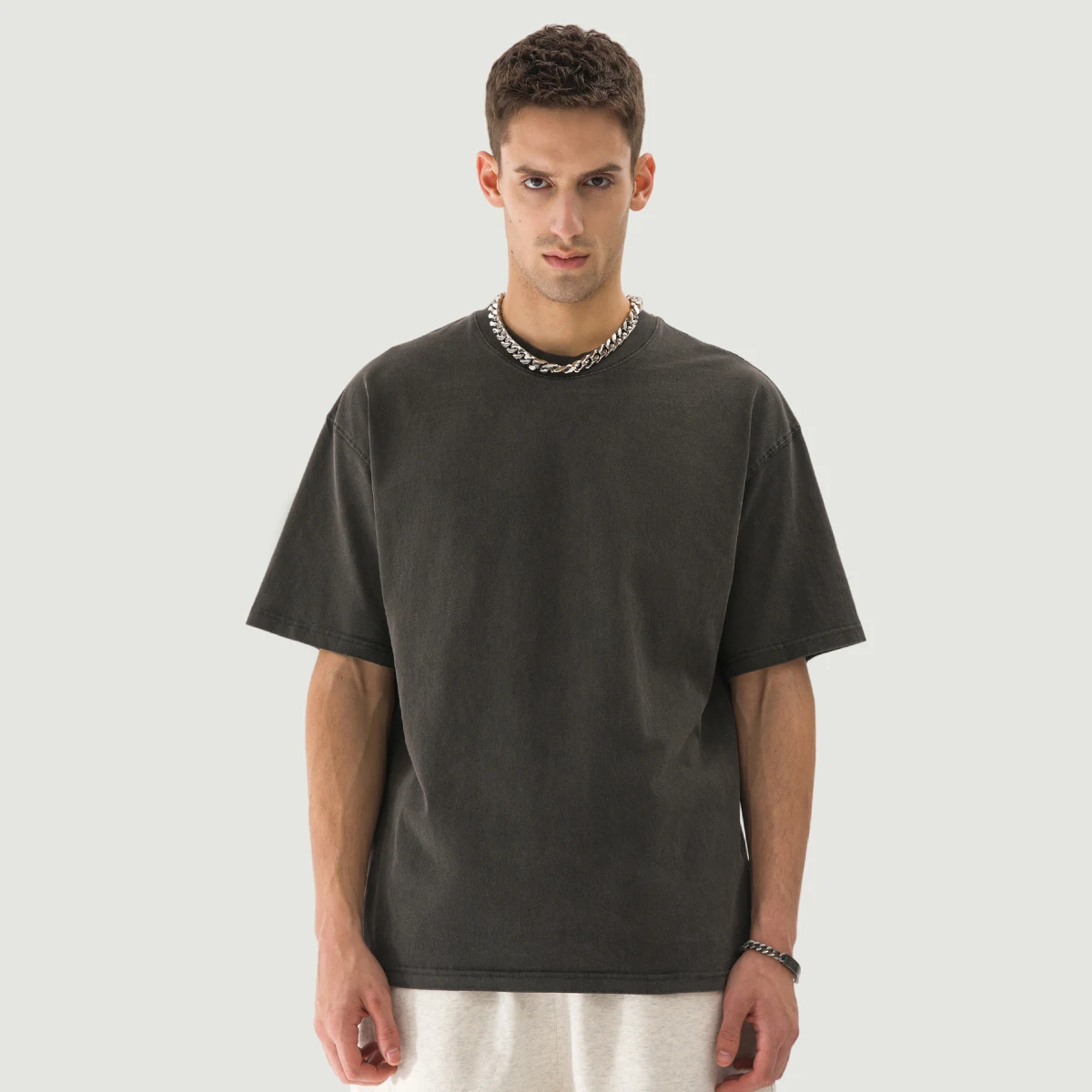 285GSM Unisex Oversized Washed Crew Neck T-shirt - main image