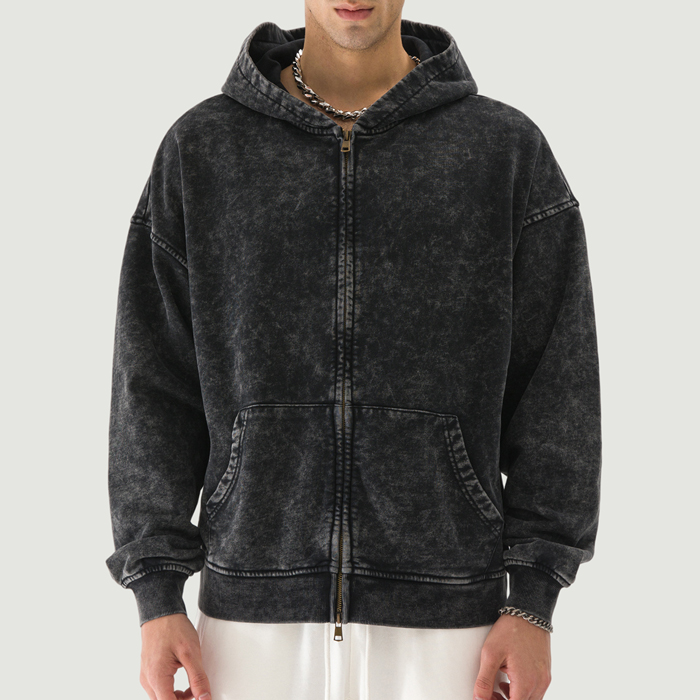 440GSM Unisex Vintage Snow Wash Full-zip Hoodie