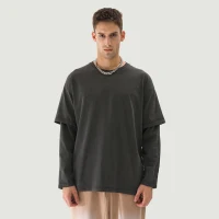 230GSM Unisex Faux-layered Faded Long Sleeve - thumbnail image 1