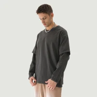 230GSM Unisex Faux-layered Faded Long Sleeve - thumbnail image 3