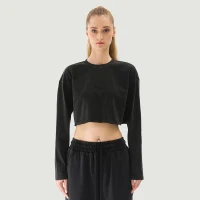 260GSM Women's Raw Hem Long Sleeve Crop Top - thumbnail image 1